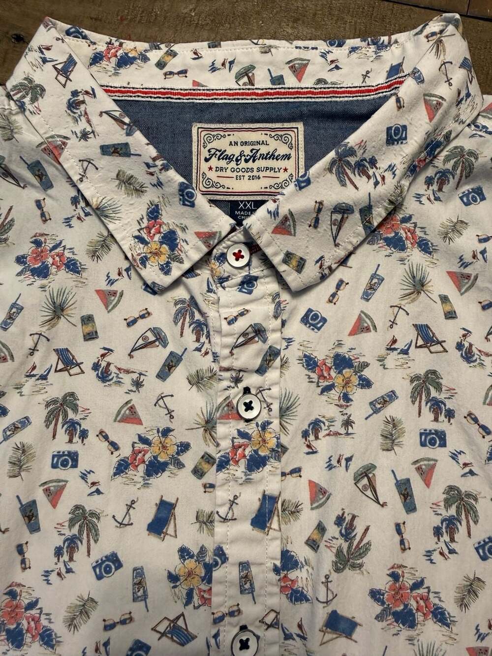 Flag & Anthem Short Sleeve Button-Up Shirt Beach Vacation Print Men's XXL